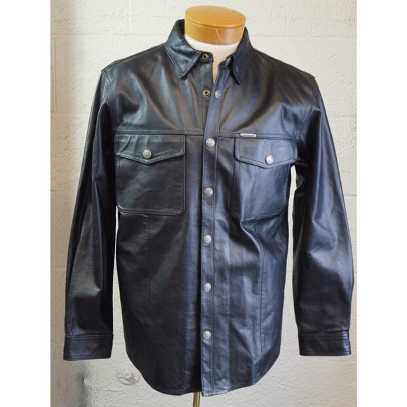 Harley Davidson Leather Shirt Jacket Mens Medium Snap Front 98068-13vm - Picture 1 of 12